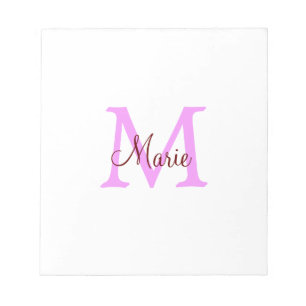 simple minimal add name monogram pink red  notepad