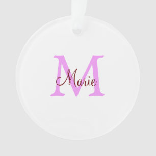 simple minimal add name monogram pink red ornament