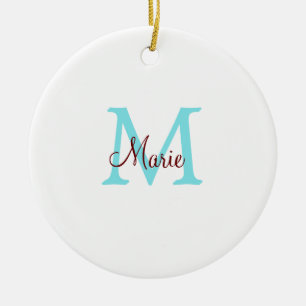 simple minimal add name monogram pink red throw ceramic ornament