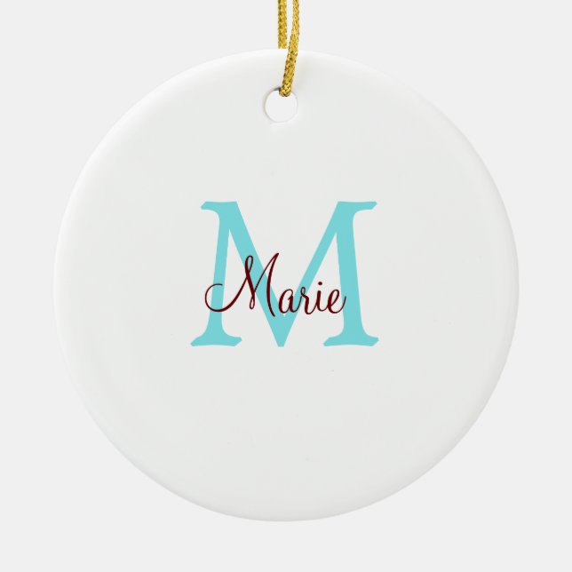 simple minimal add name monogram pink red   throw  ceramic ornament (Front)