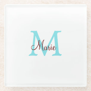 simple minimal add name monogram pink red throw glass coaster