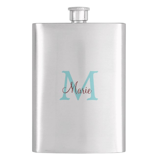 simple minimal add name monogram pink red   throw  hip flask (Front)