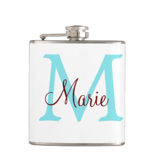simple minimal add name monogram pink red   throw  hip flask