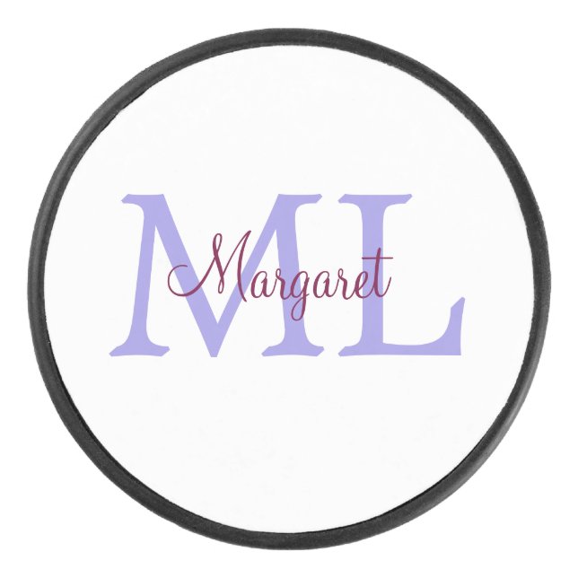 simple minimal add name monogram pink red   throw  hockey puck (Front)