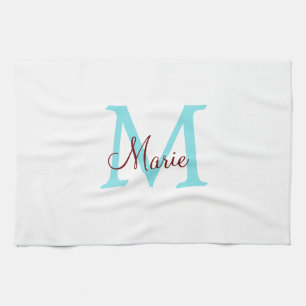 simple minimal add name monogram pink red   throw  kitchen towel