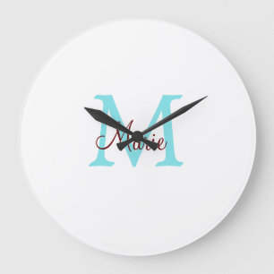 simple minimal add name monogram pink red   throw  large clock