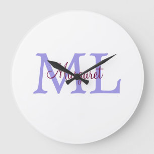 simple minimal add name monogram pink red throw large clock