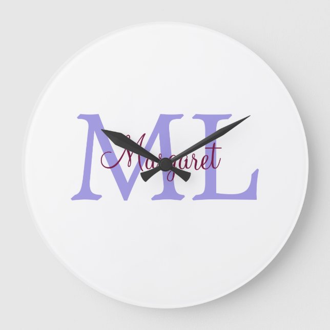 simple minimal add name monogram pink red   throw  large clock (Front)
