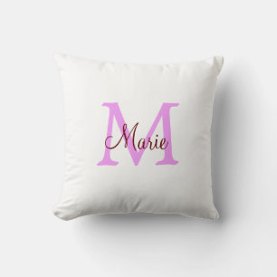 simple minimal add name monogram pink red throw pillow