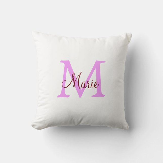 simple minimal add name monogram pink red throw pillow (Front)