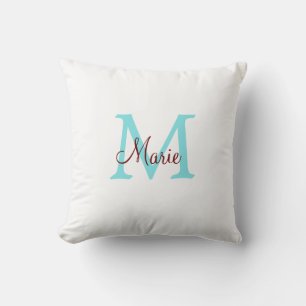 simple minimal add name monogram pink red throw pillow
