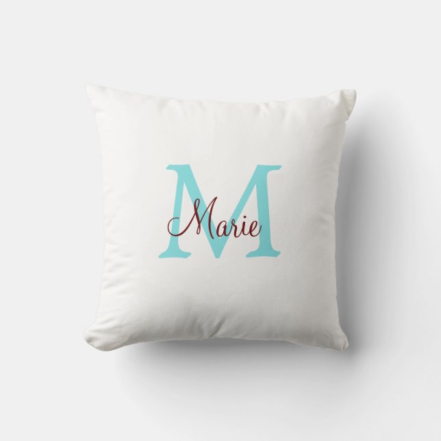 simple minimal add name monogram pink red   throw  pillow (Front)
