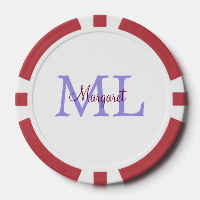 simple minimal add name monogram pink red   throw  poker chips (Front)