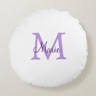 simple minimal add name monogram pink red throw round pillow