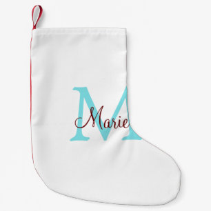 simple minimal add name monogram pink red   throw  small christmas stocking