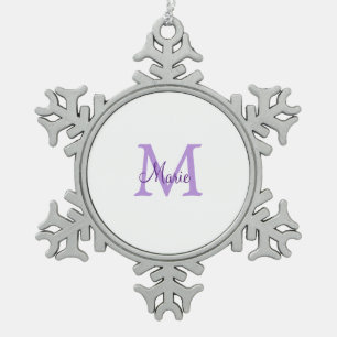 simple minimal add name monogram pink red throw snowflake pewter christmas ornament
