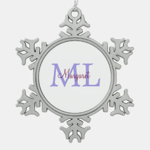 simple minimal add name monogram pink red throw snowflake pewter christmas ornament