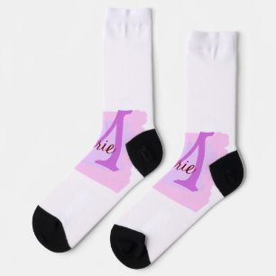 simple minimal add name monogram pink red throw socks
