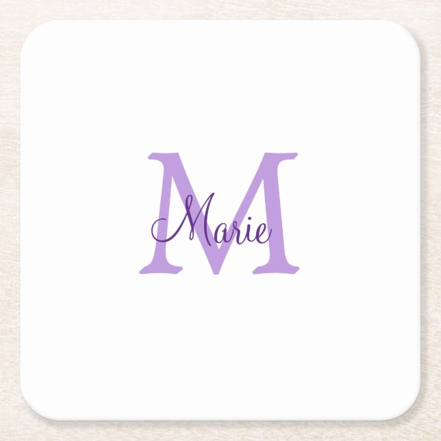 simple minimal add name monogram pink red   throw  square paper coaster (Front)