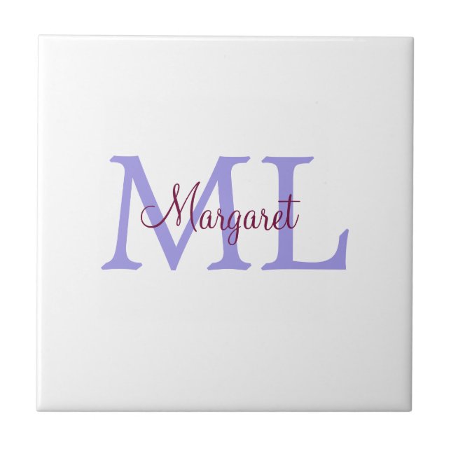 simple minimal add name monogram pink red   throw  tile (Front)