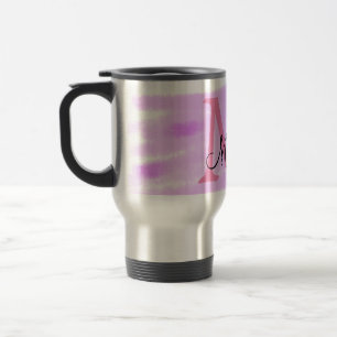 simple minimal add name monogram pink watercolor   travel mug