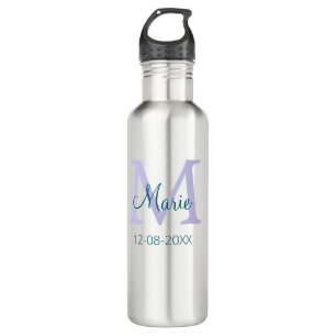 simple minimal add name monogram purple green date 710 ml water bottle