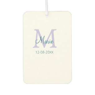 simple minimal add name monogram purple green date air freshener