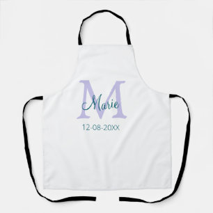 simple minimal add name monogram purple green date apron