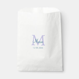 simple minimal add name monogram purple green date favour bag