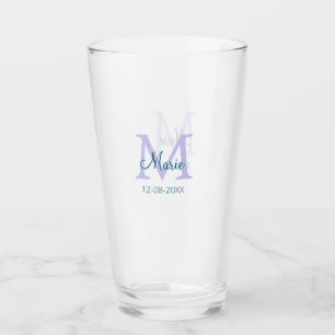 simple minimal add name monogram purple green date glass