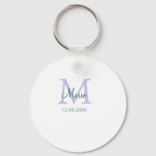 simple minimal add name monogram purple green date keychain