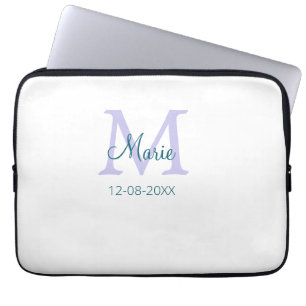 simple minimal add name monogram purple green date laptop sleeve