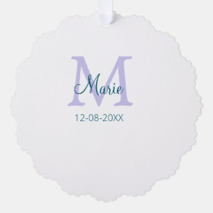 simple minimal add name monogram purple green date ornament card