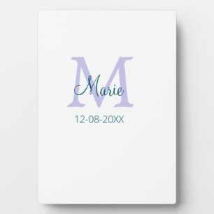 simple minimal add name monogram purple green date plaque
