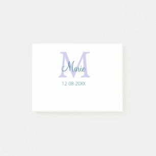 simple minimal add name monogram purple green date post-it notes