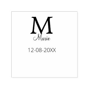 simple minimal add name monogram purple green date self-inking stamp
