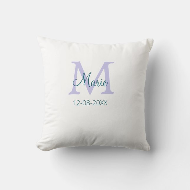 simple minimal add name monogram purple green date throw pillow (Front)