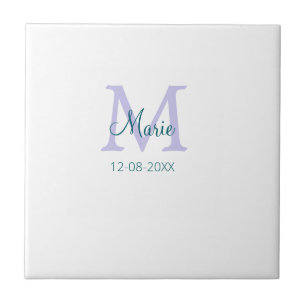 simple minimal add name monogram purple green date tile