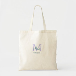 simple minimal add name monogram purple green date tote bag
