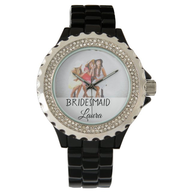 Simple minimal add name photo bridesmaid gift watch (Front)