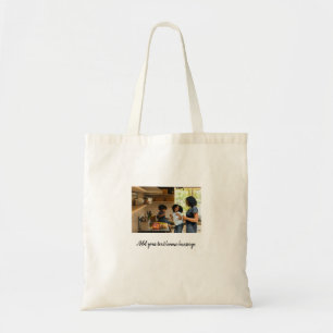 simple minimal add photo collage name family mom tote bag