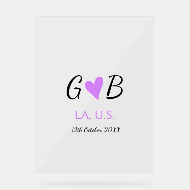 SIMPLE MINIMAL add your couple name city name text Acrylic Sign (Front)