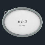 SIMPLE MINIMAL add your couple name city name text Belt Buckle<br><div class="desc">design</div>