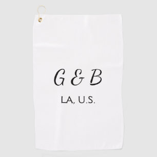 SIMPLE MINIMAL add your couple name city name text Golf Towel