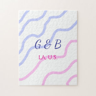 SIMPLE MINIMAL add your couple name city name text Jigsaw Puzzle