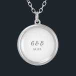SIMPLE MINIMAL add your couple name city name text Silver Plated Necklace<br><div class="desc">design</div>