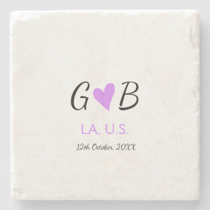SIMPLE MINIMAL add your couple name city name text Stone Coaster