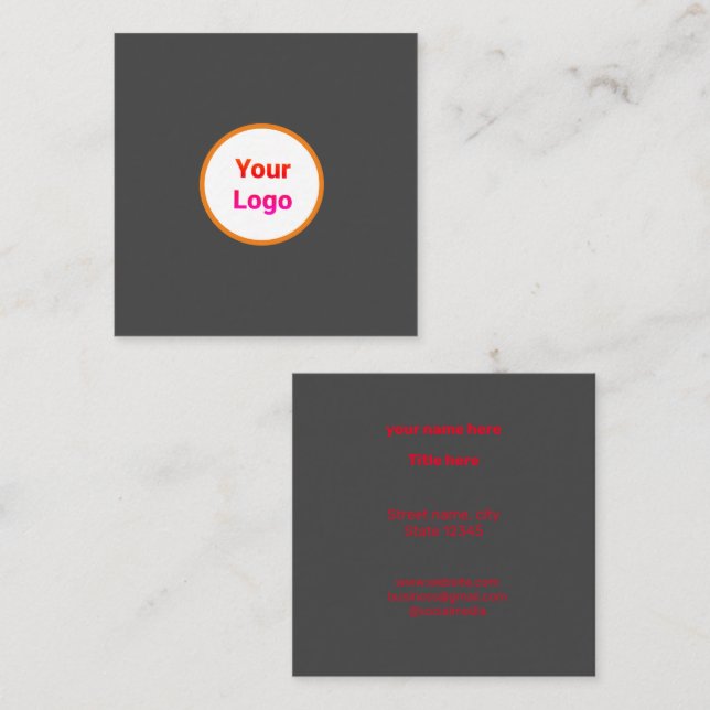 SIMPLE MINIMAL ADD YOUR LOGO CUSTOM TEXT HERE BUSI SQUARE BUSINESS CARD (Front/Back)