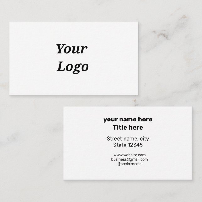 SIMPLE MINIMAL ADD YOUR LOGO CUSTOM TEXT HERE BUSINESS CARD (Front/Back)