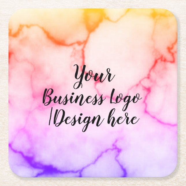 simple minimal add your logo/design here marble  s square paper coaster (Front)
